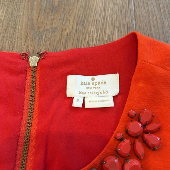 Kate Spade Orange Floral Jewel Embellished Top - 2 - Picture 2 of 7